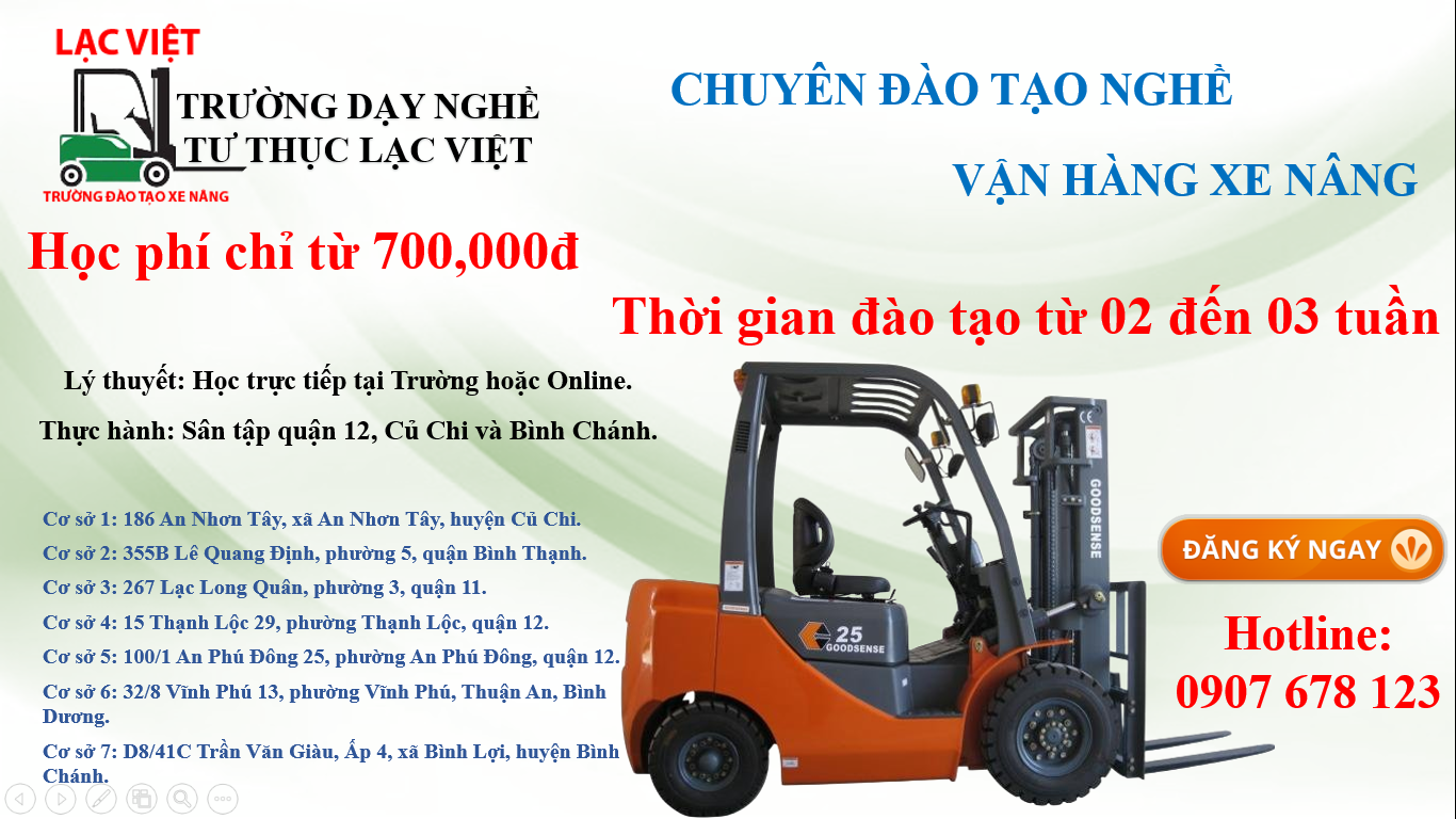 THÔNG BÁO TUYỂN SINH KHÓA HỌC CHỨNG CHỈ XE NÂNG